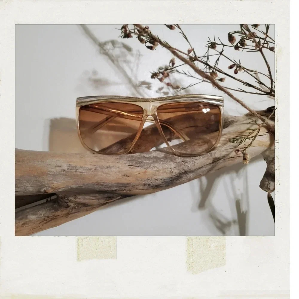 Vintage 70s Tan Peach Brown Hippie Boho chic Square Sunglasses